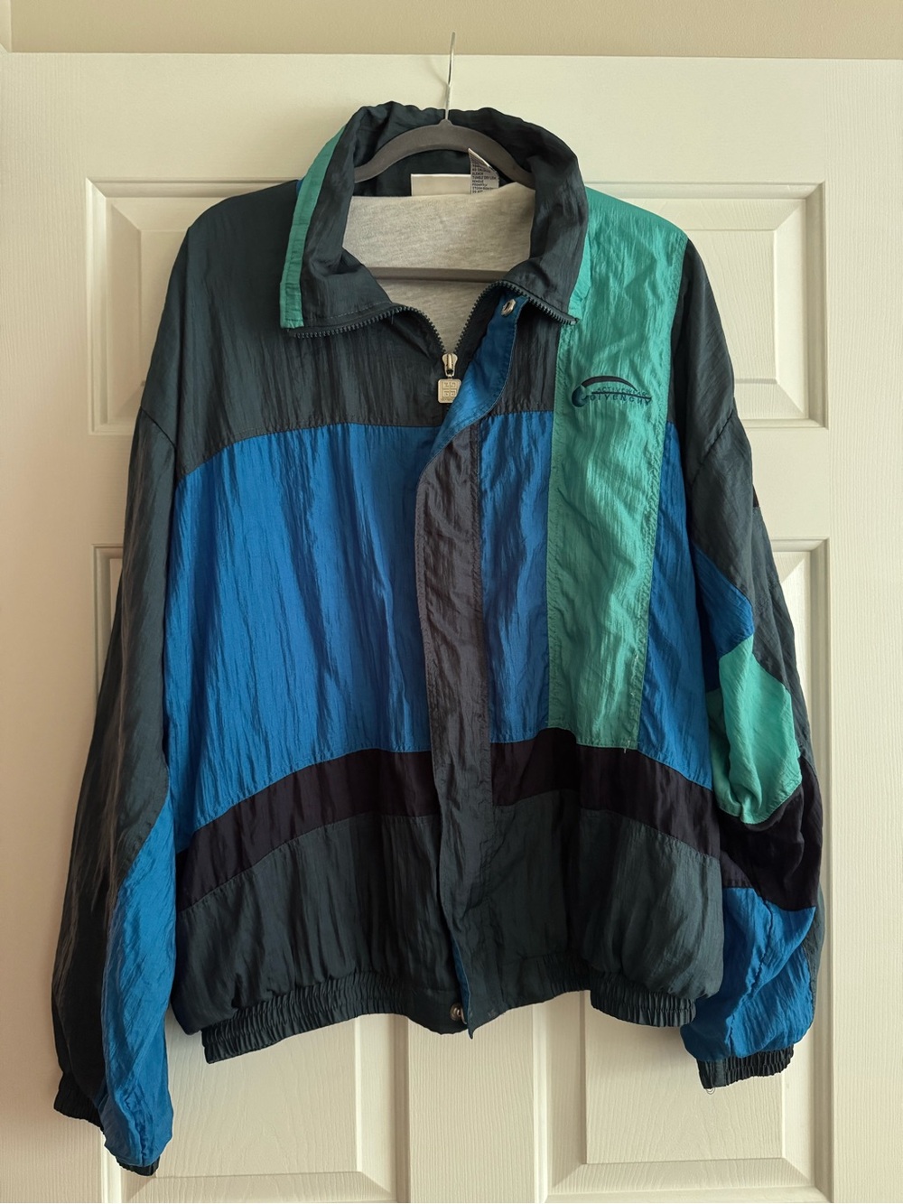Men’s Vintage Givenchy Blue, Teal & Black Colorblock Windbreaker